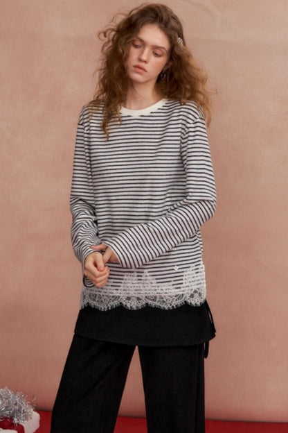 Lace Spliced Velvet Top