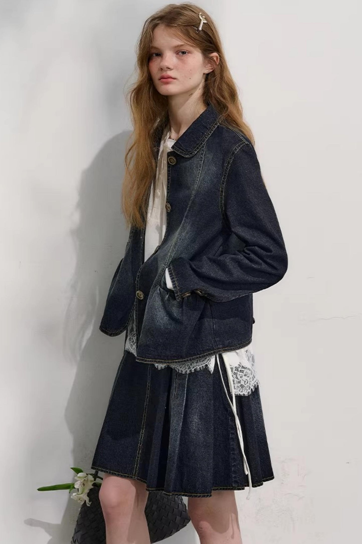 College-Style Denim Jacket Set