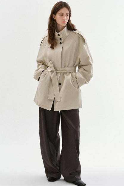 Washed Cotton Short Trench Coat