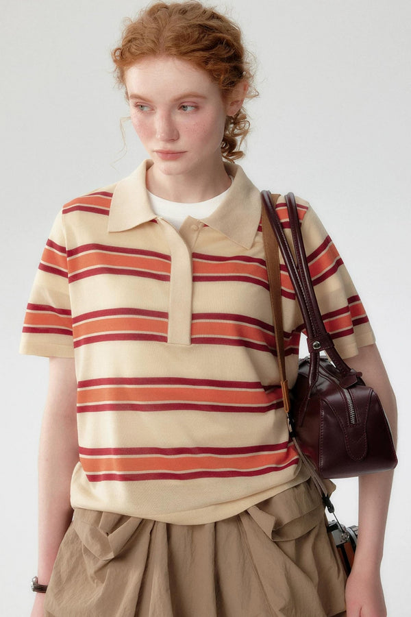 Lyocell Striped Polo Top