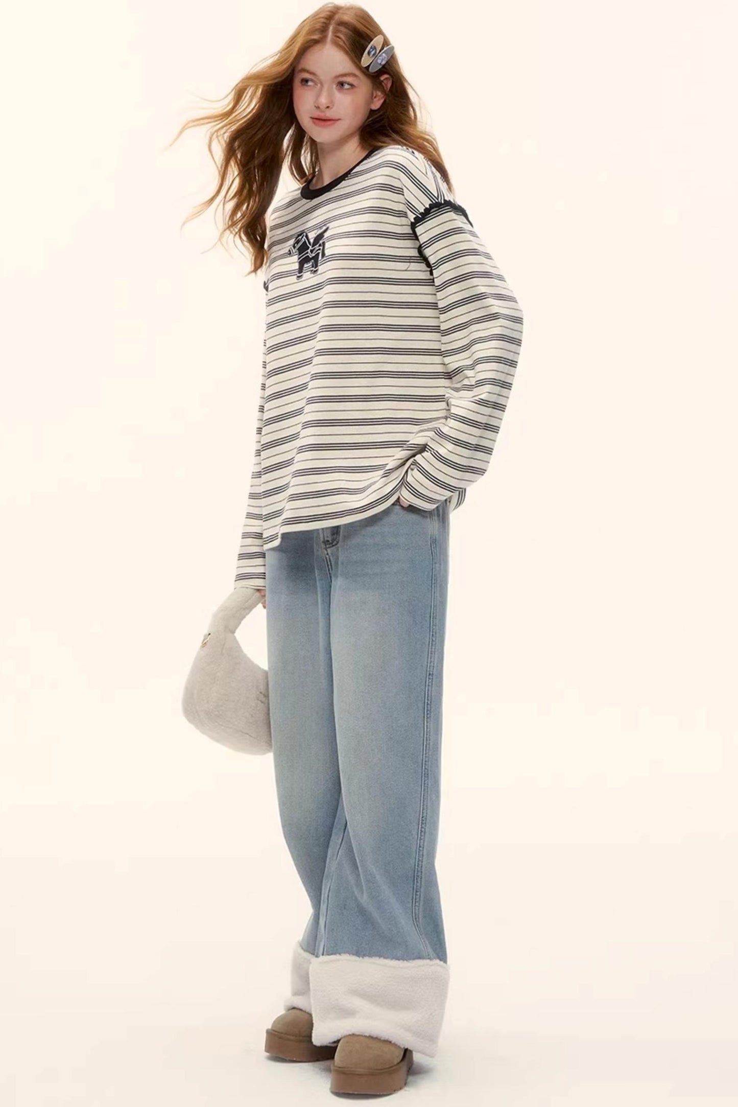 Fleece-Lined Wool Spliced Jeans