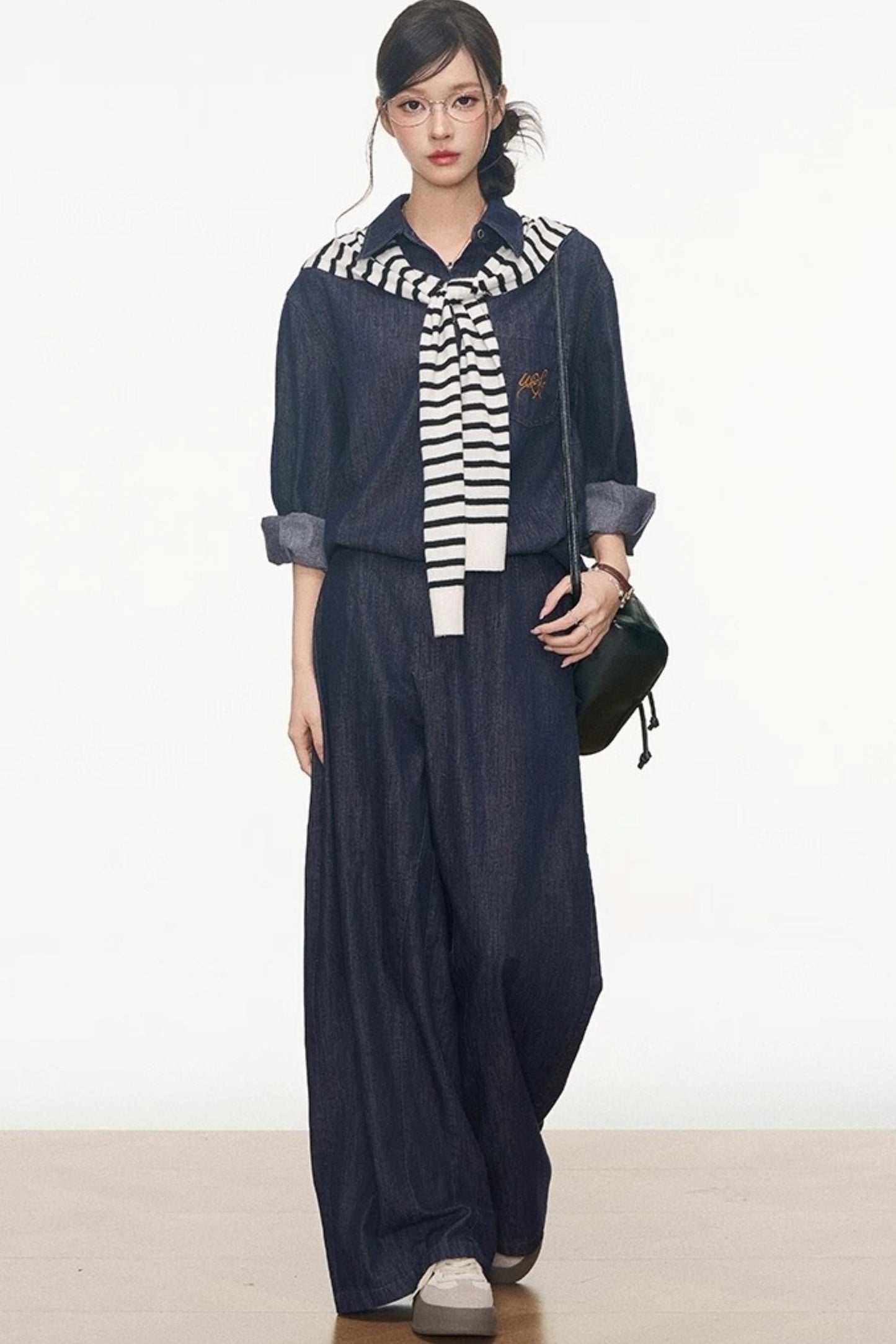 Tencel Denim Shirt With Shawl Set-Up