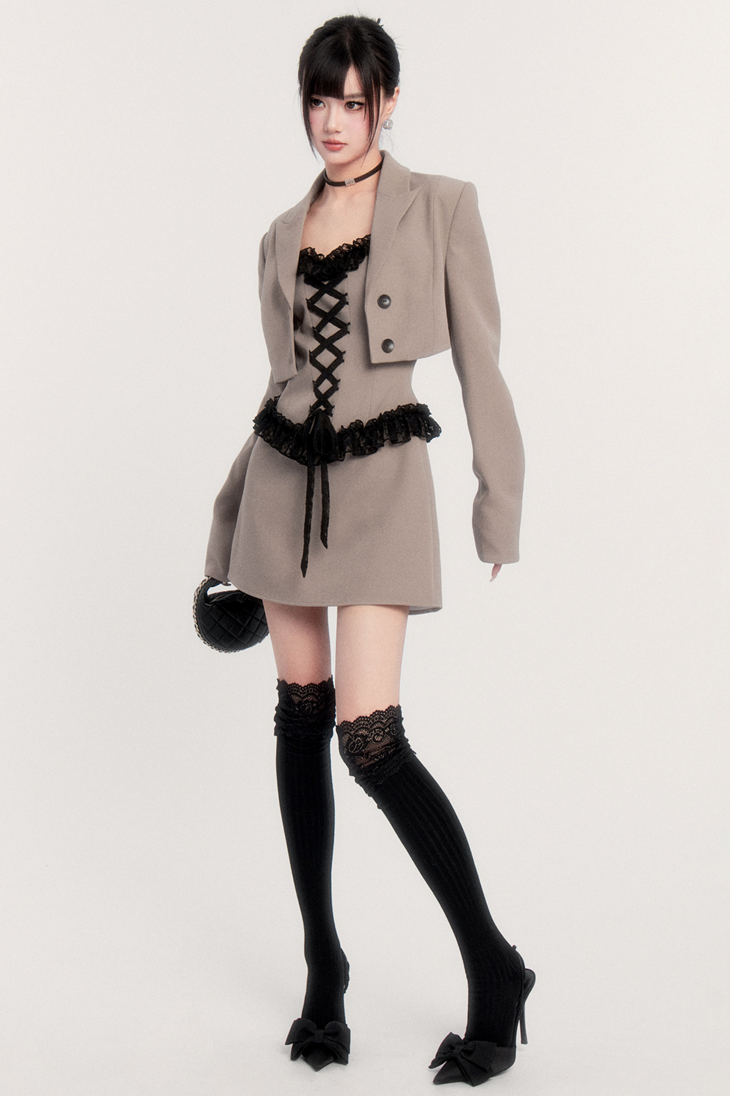 Elegant Lace Patchwork Dress Set-Up