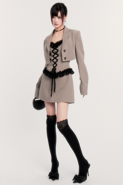 Elegant Lace Patchwork Dress Set-Up