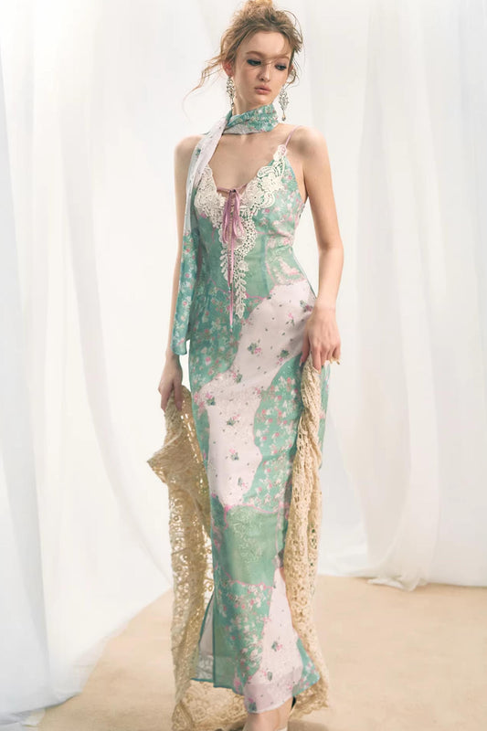 French Retro Lace Patchwork Dress