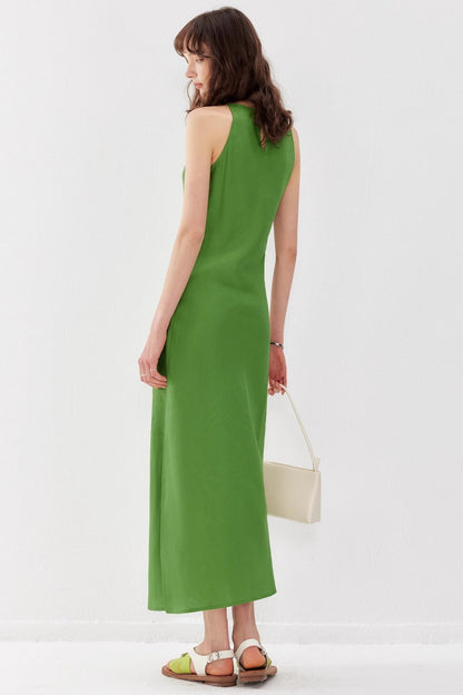 High-Slit Green Dress