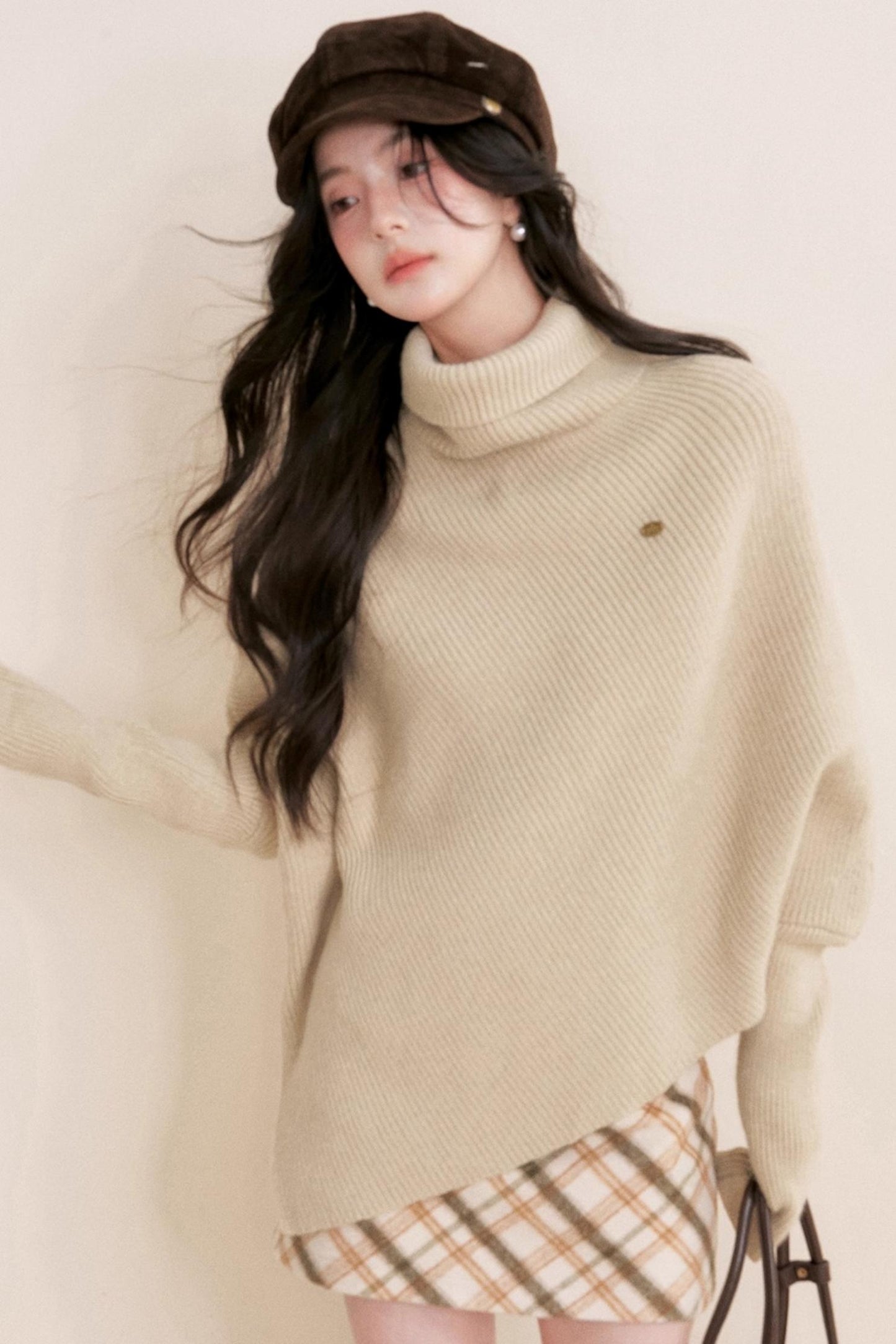 Oatmeal Asymmetrical Cape Sweater