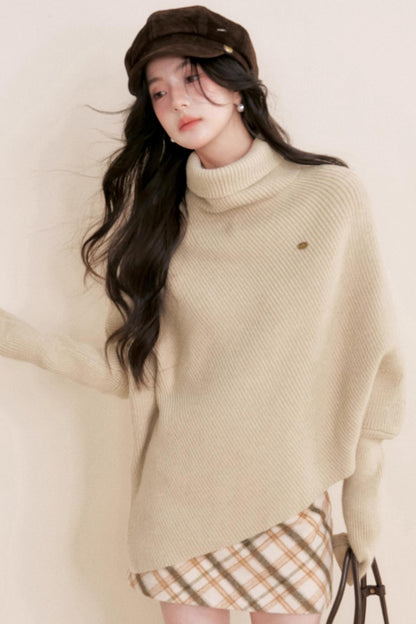 Oatmeal Asymmetrical Cape Sweater