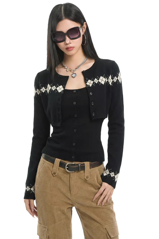 American Retro Quilted Cardigan Set