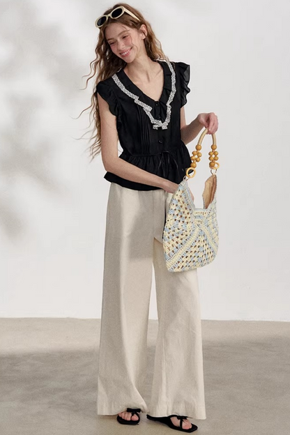 Blusa in chiffon e pizzo