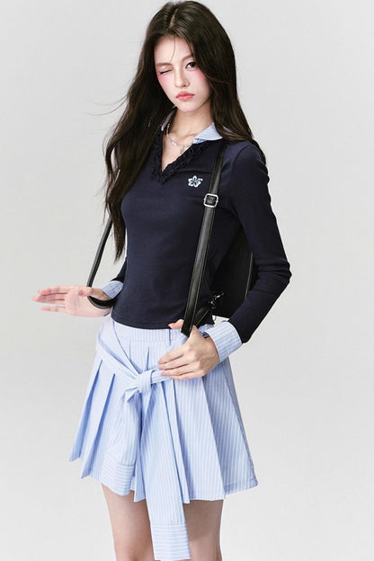 Fragile Love Letter Pleated Skirt Set-Up