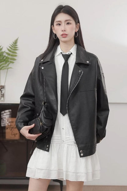 Simple Black PU Leather Jacket