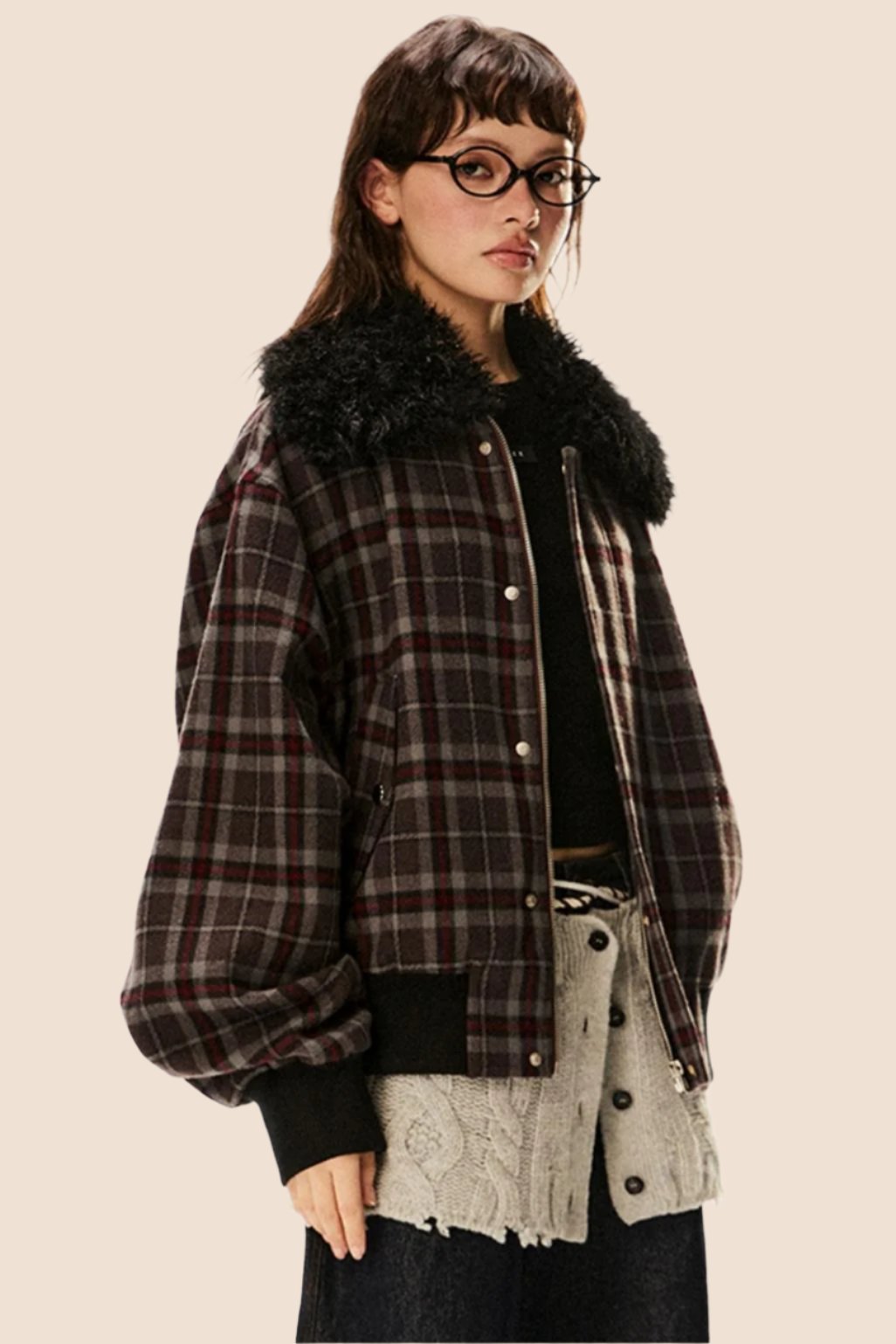 Retro Plaid Lamb Wool Jacket