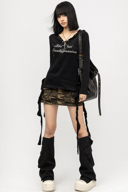 Spice Girl Black Long Sleeve Hooded Top