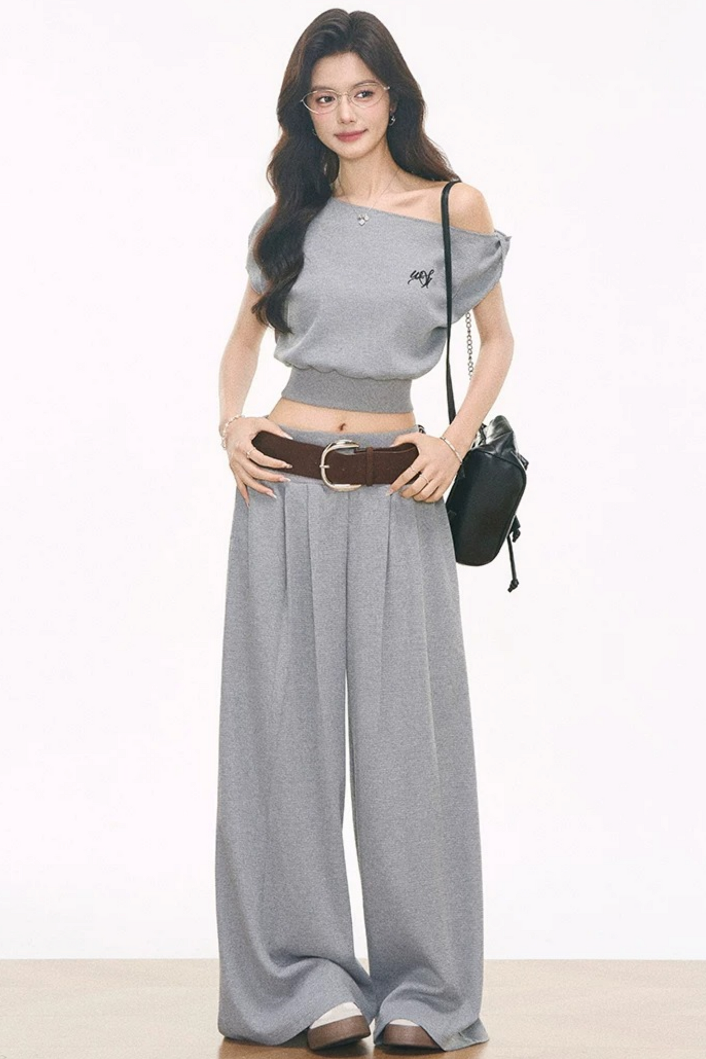 Waffle Knit One-Shoulder Set-Up