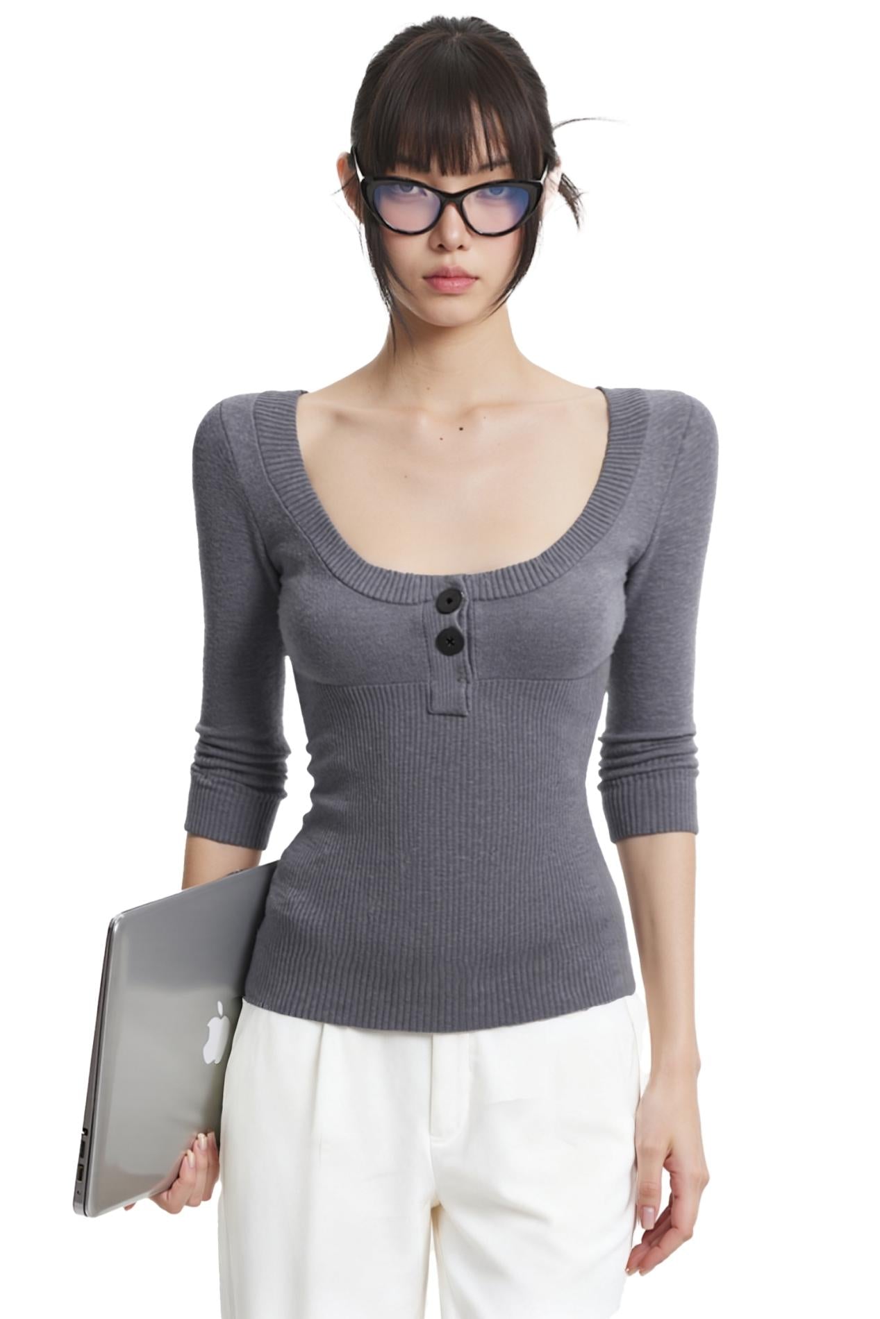 Black Shoulder Knit Top