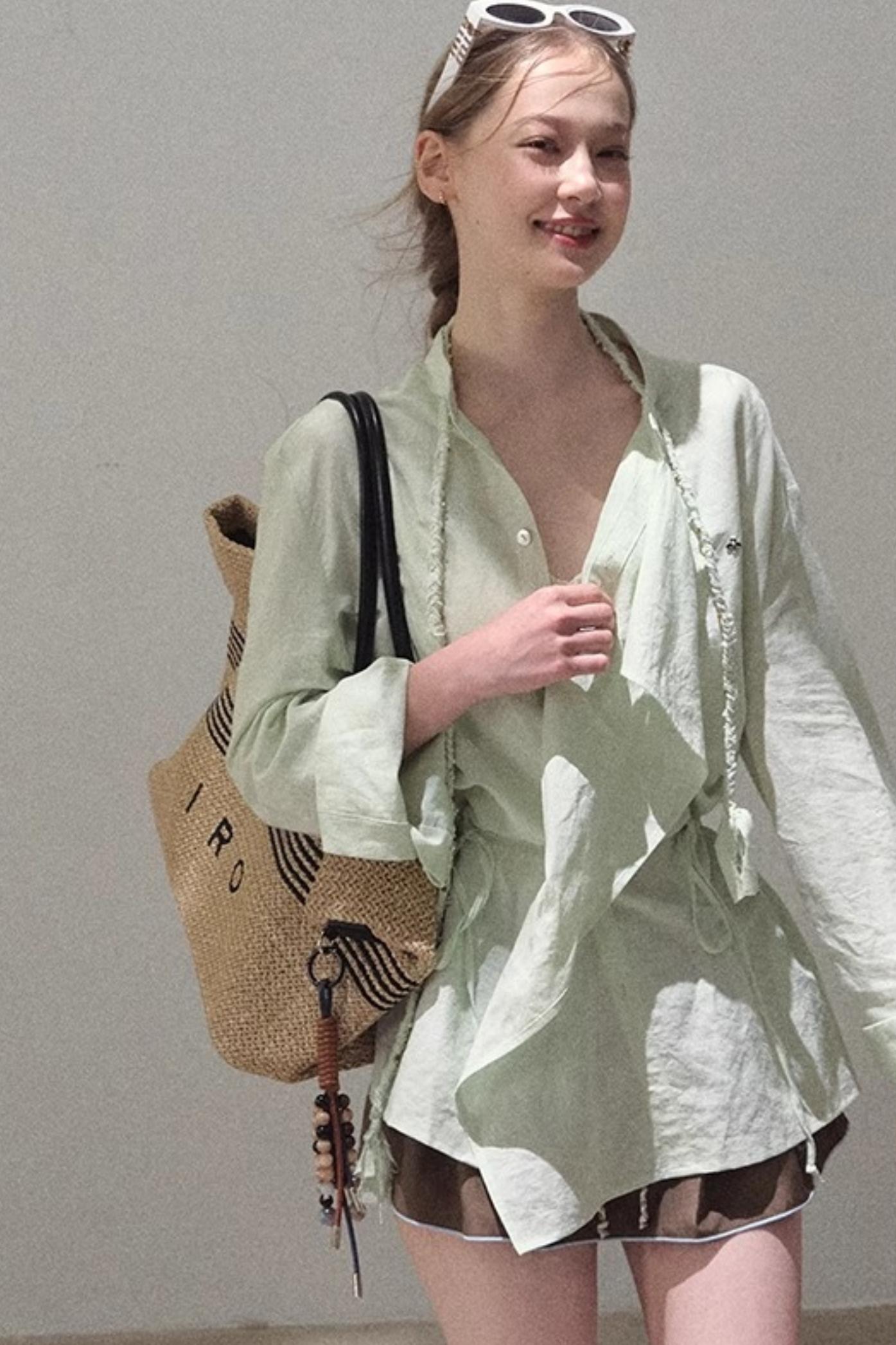 Striped Linen-Cotton Beaded Shirt