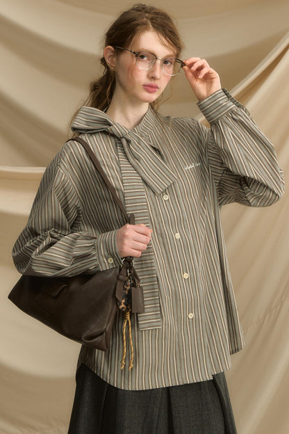 Vintage Bow Strap Striped Shirt