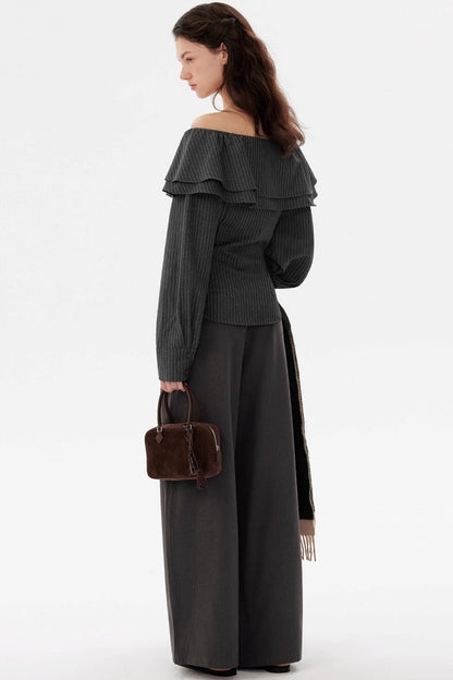 French One-Shoulder Striped Shirt