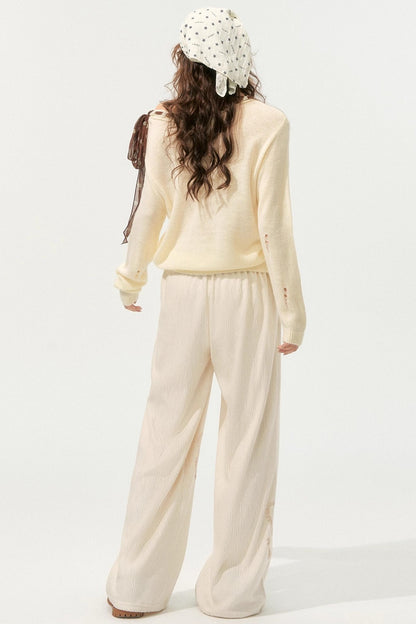 Floral Pleated Lace-Up Pants