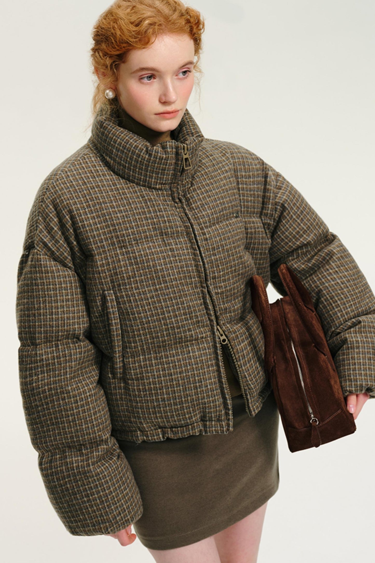 Vintage Check Cropped Down Jacket