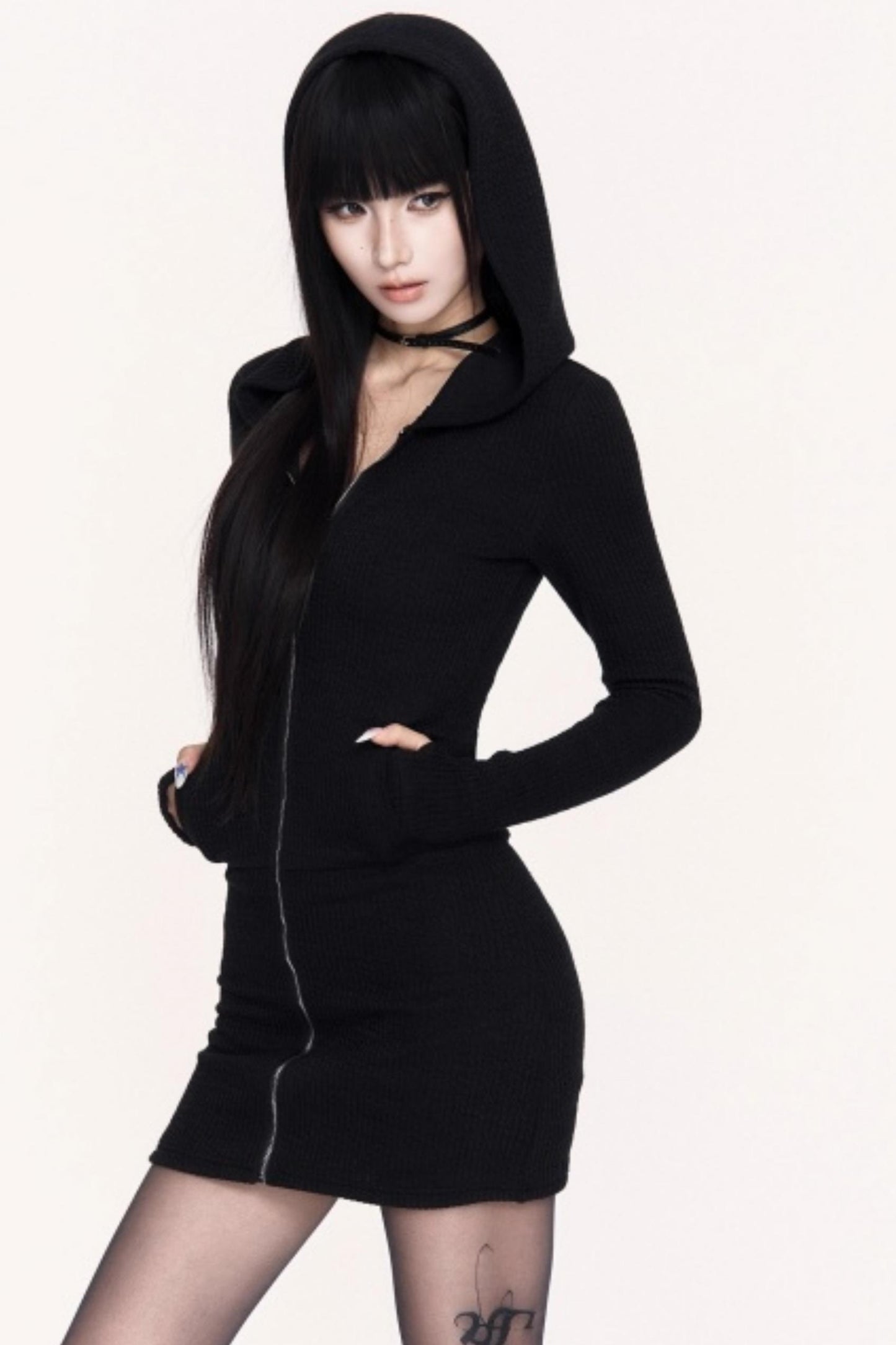 Print Hooded Slimming Base Dress