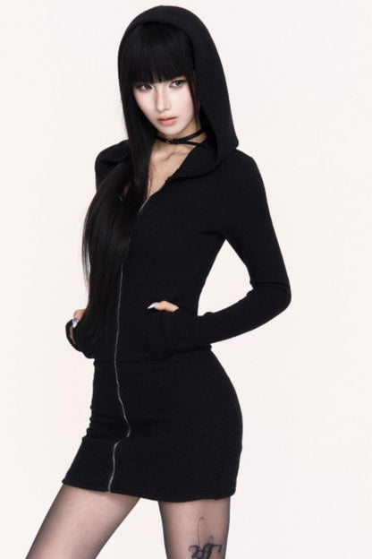 Print Hooded Slimming Base Dress