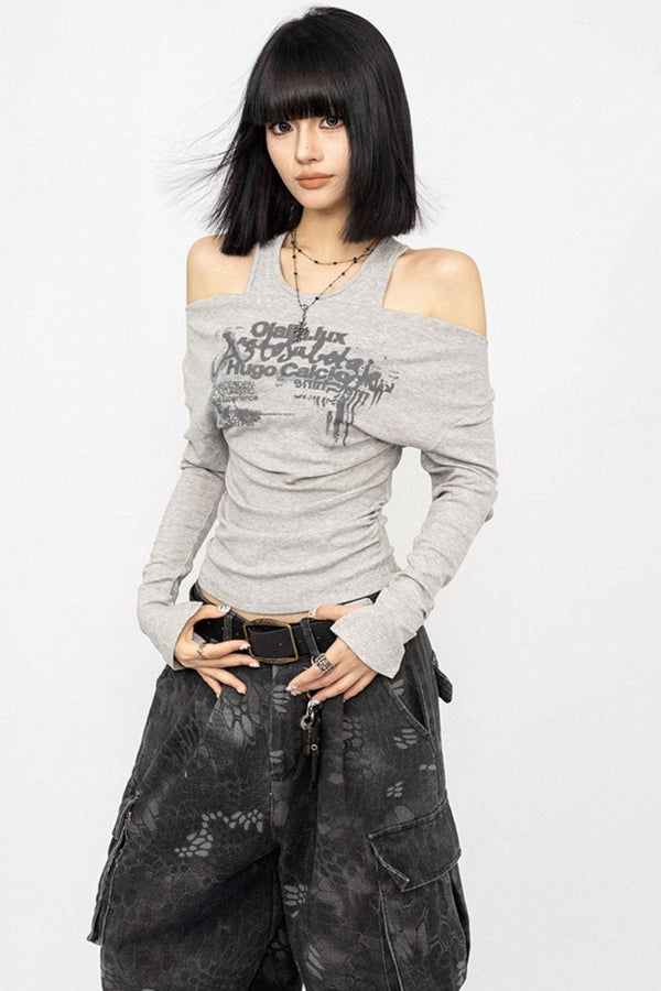 Swing Collar Design Slim T-Shirt