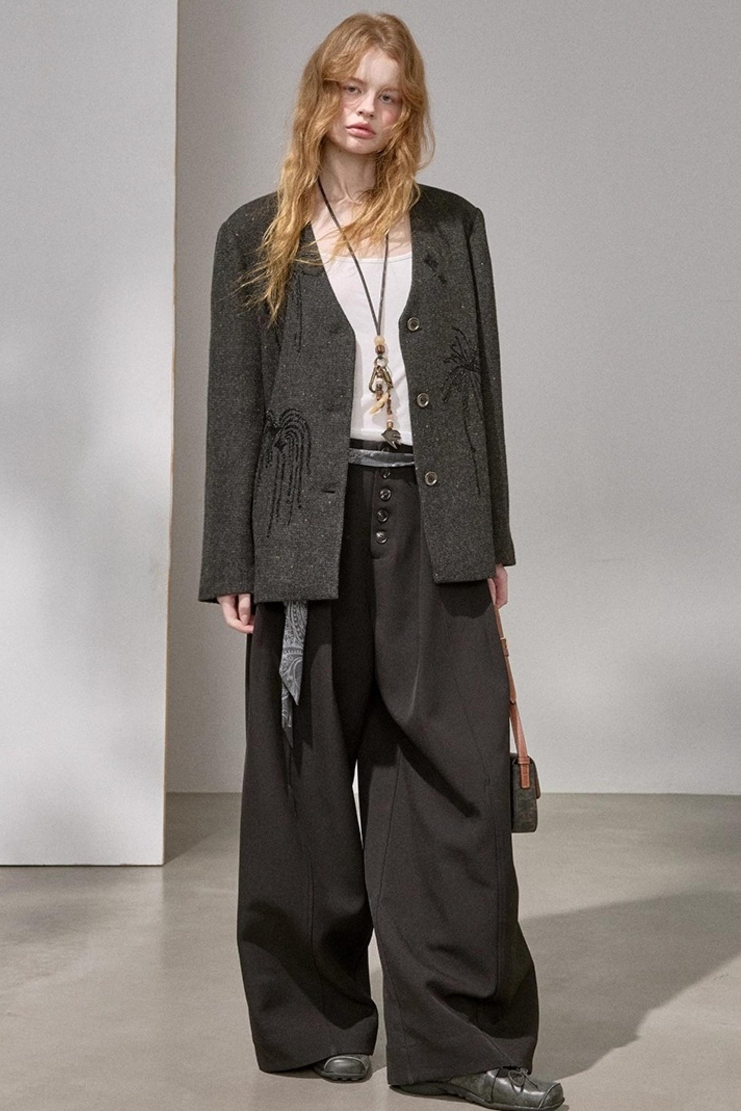 High-Density Beaded V-Neck Jacket