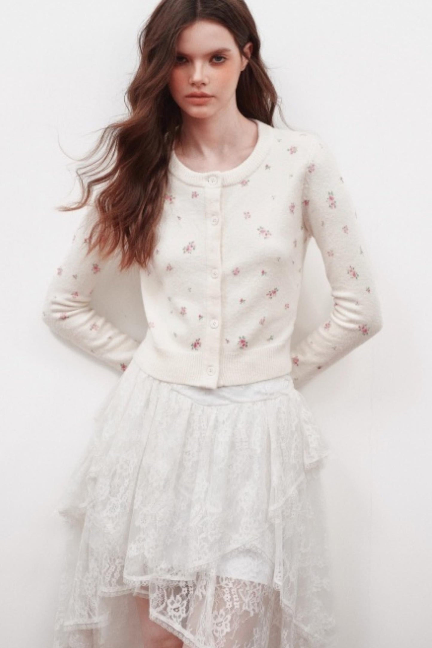 Floral Design Knitted Cardigan