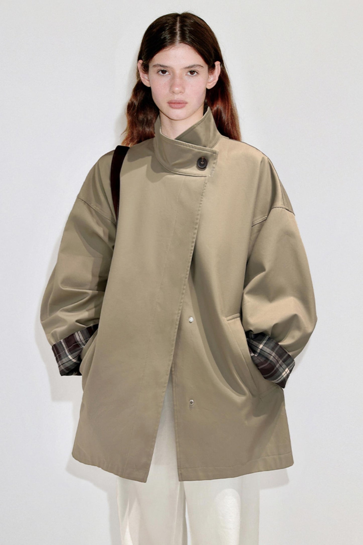 Atmospheric Plaid Patchwork Trench Coat