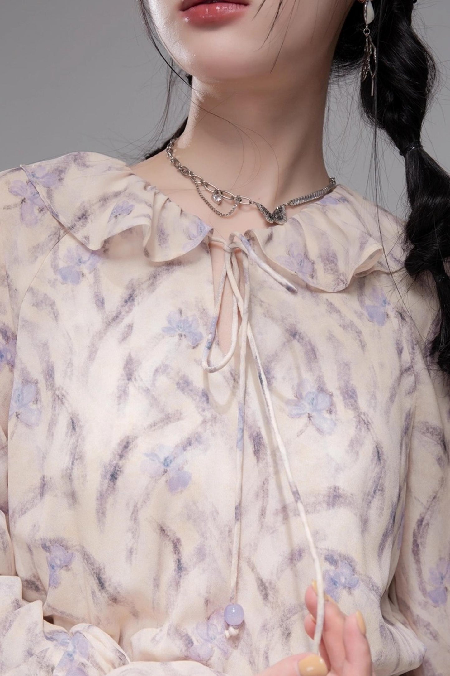Lilac Irregular Lace Hem Dress