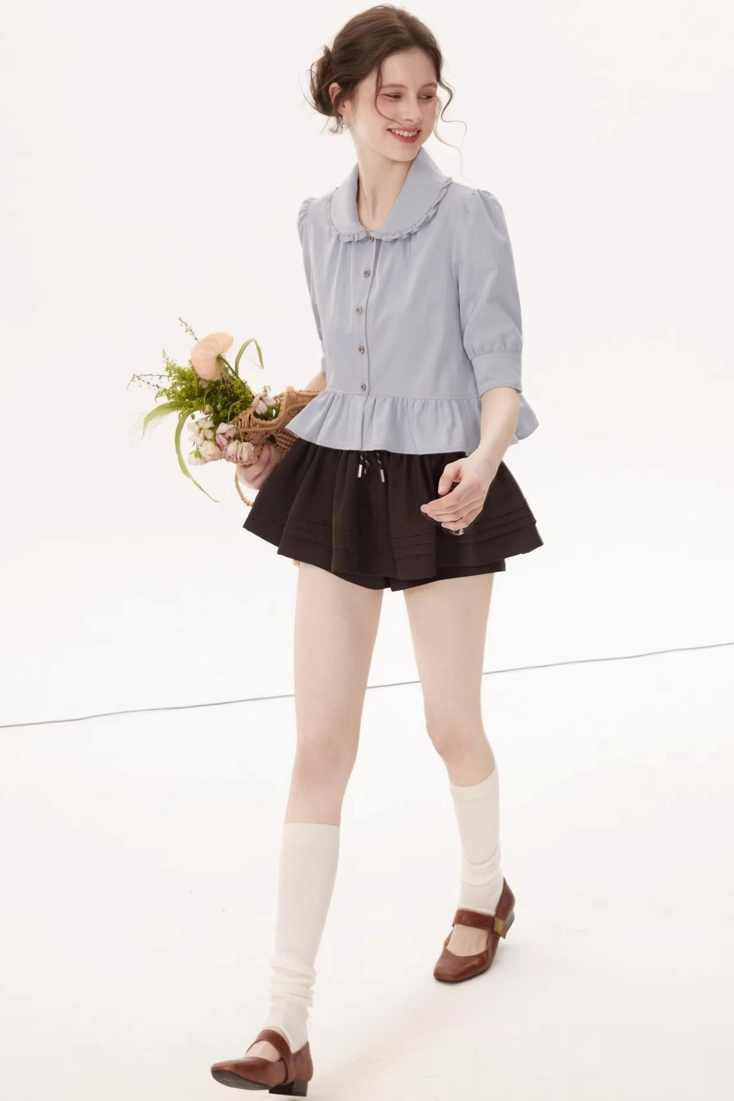 French Blue Ruffle Top