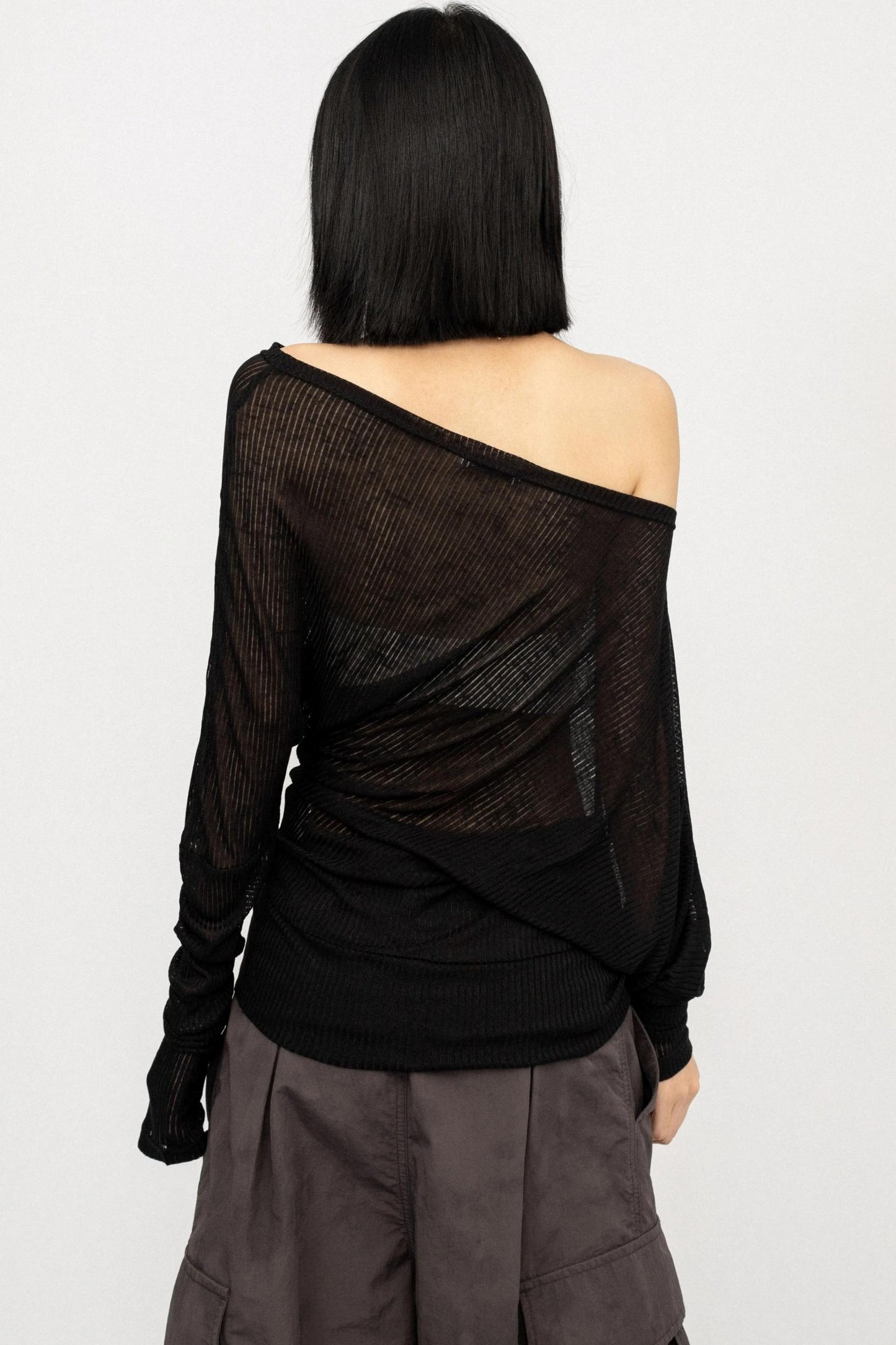 Slanted Shoulder Black Top