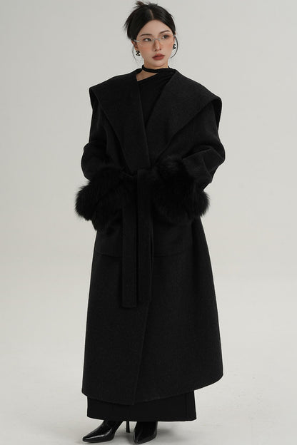 Fox Sleeve Wool Coat