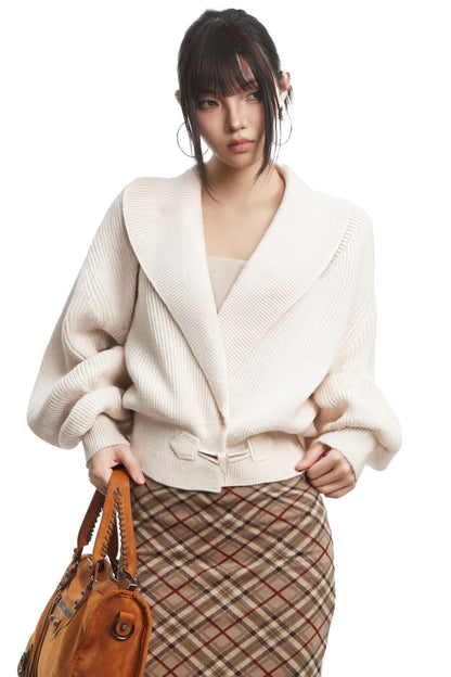 White Horn Button Casual Cardigan Coat