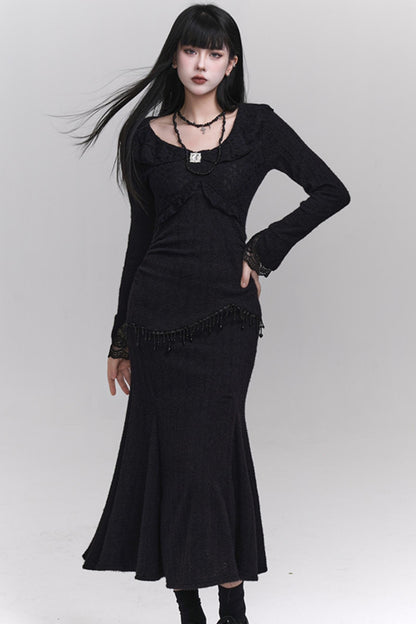 Long Black Knit Dress