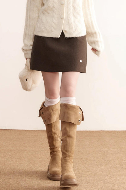 Gray Wool A-Line Skirt