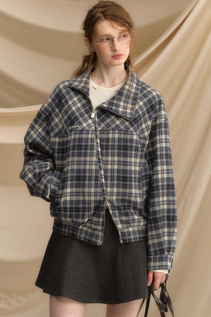 Vintage Plaid Diagonal Flight Jacket