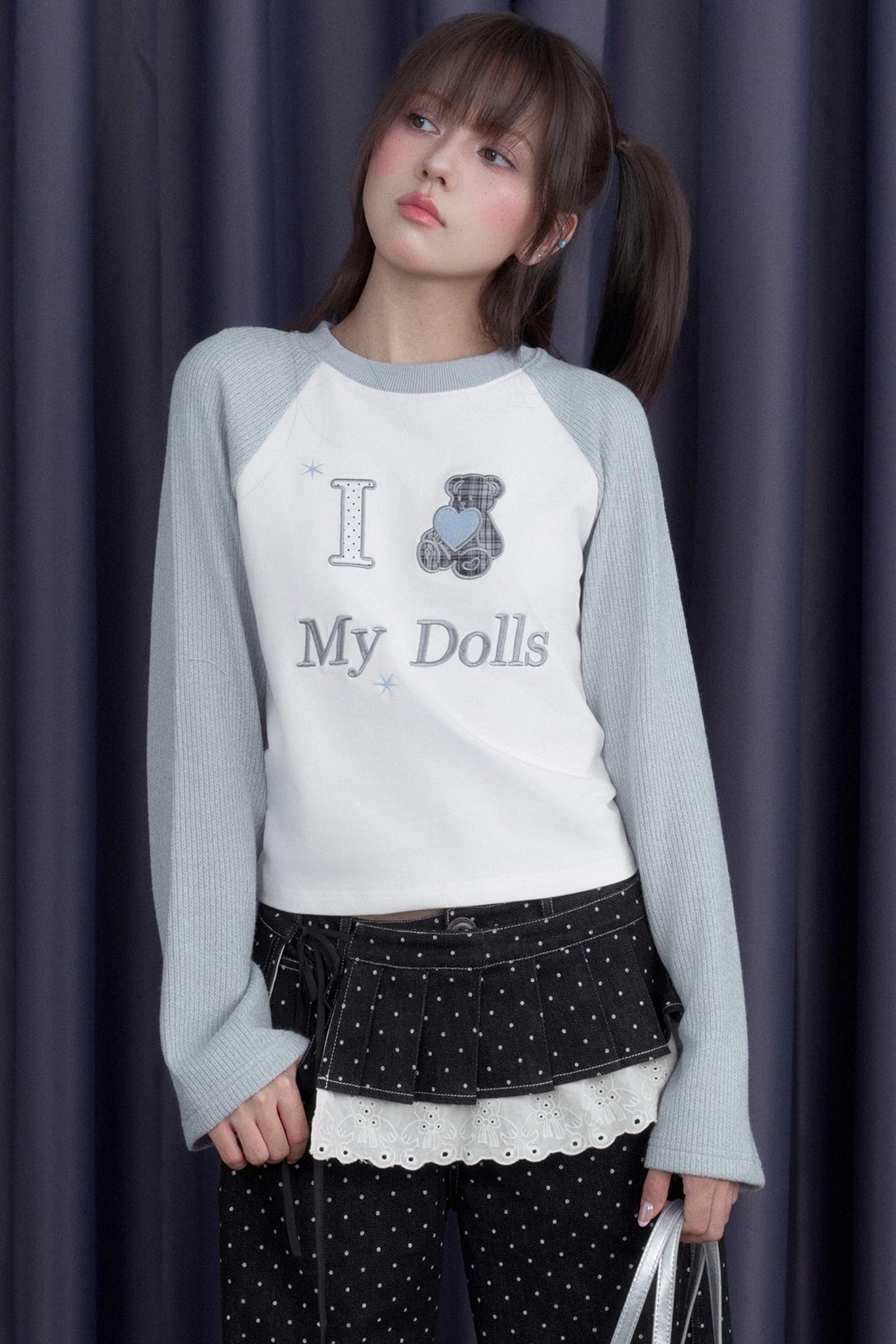 Sweet Patchwork Knitted Raglan T-shirt