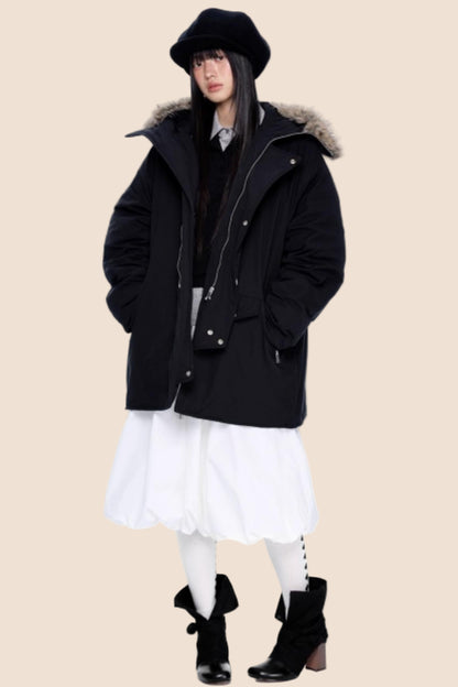 Fur Collar Hooded Parka Coat