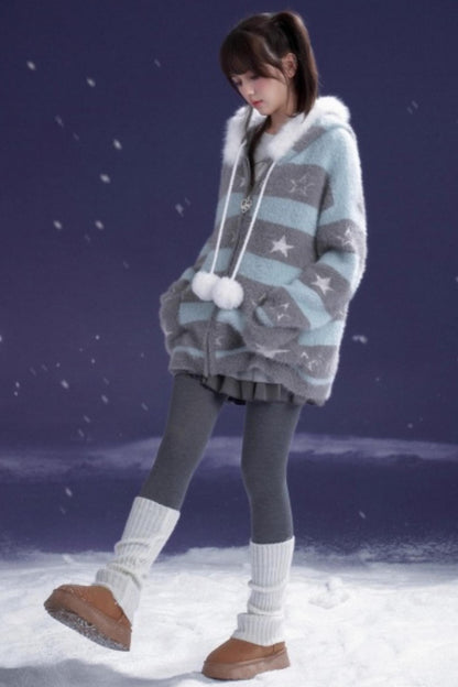 Gray-Blue Striped Star Sweater