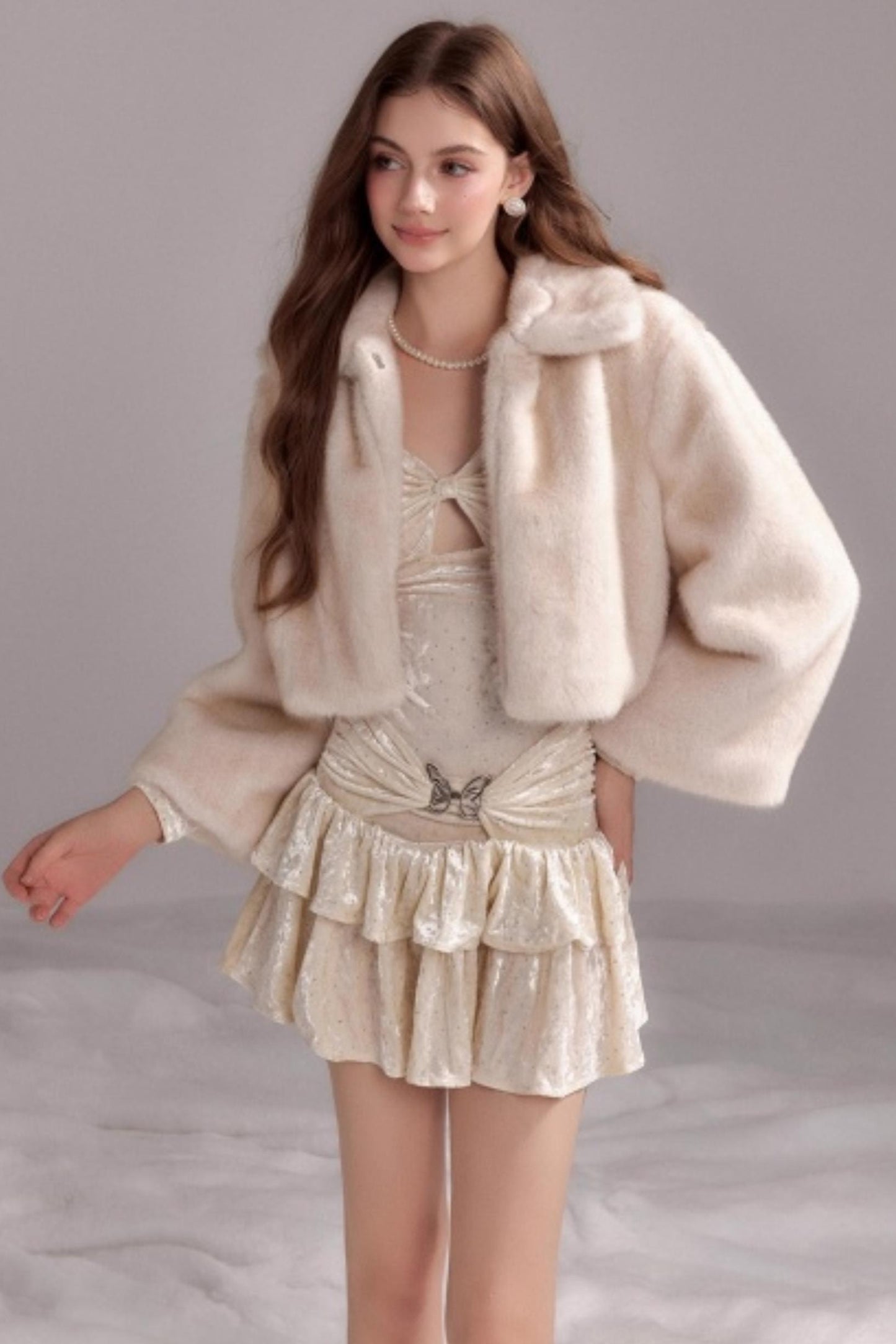 Winter Rabbit Fur Short Lapel Coat