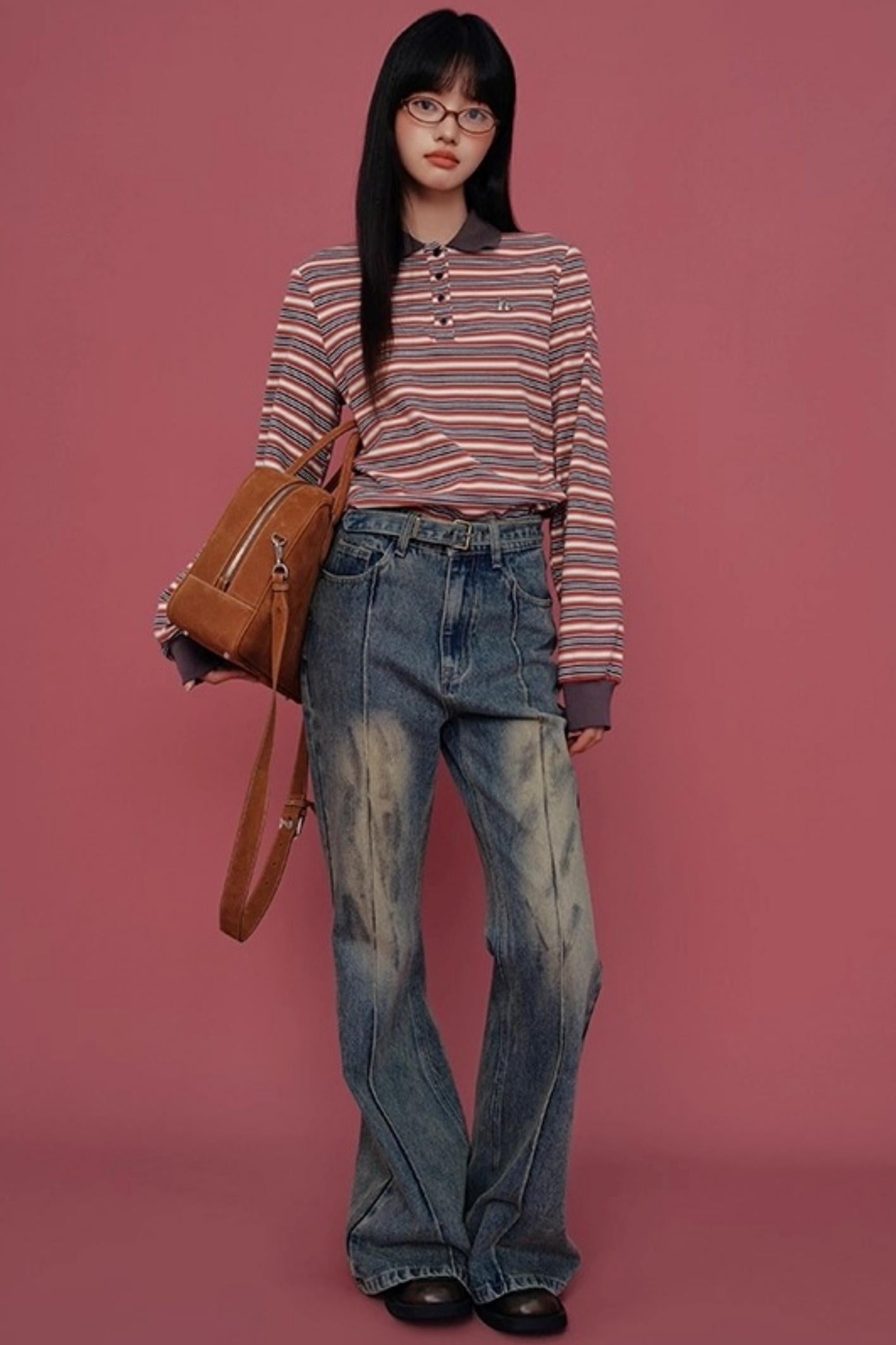 Retro Striped Polo Shirt