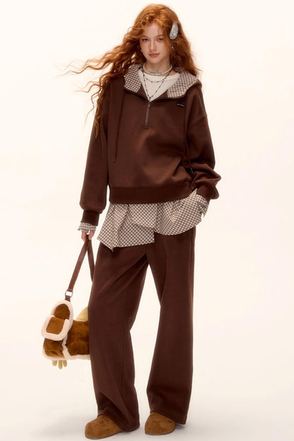 Patterned Patchwork Hooded Sweatshirt Set-Up