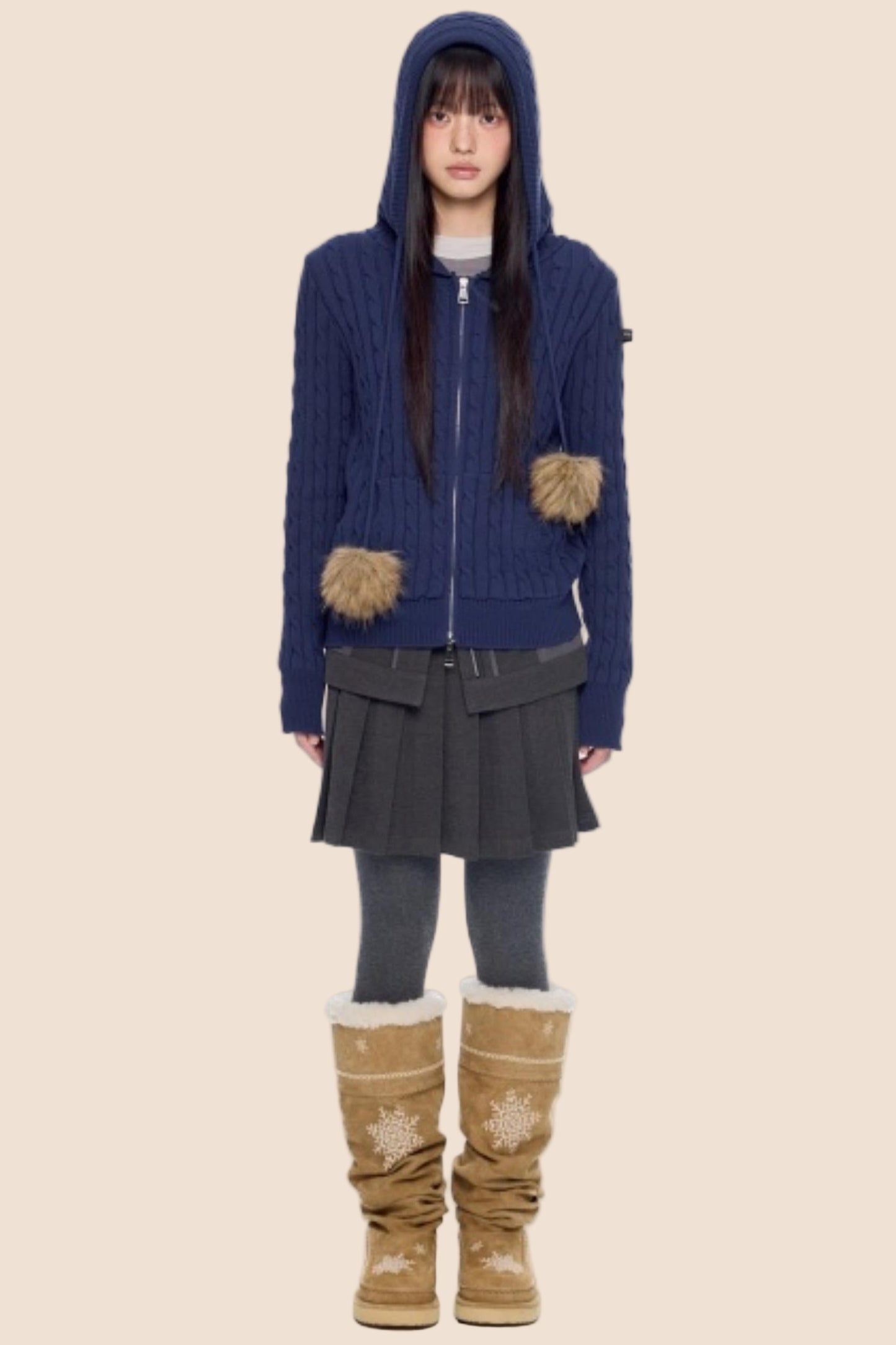 Furball Twisted Knit Hooded Cardigan