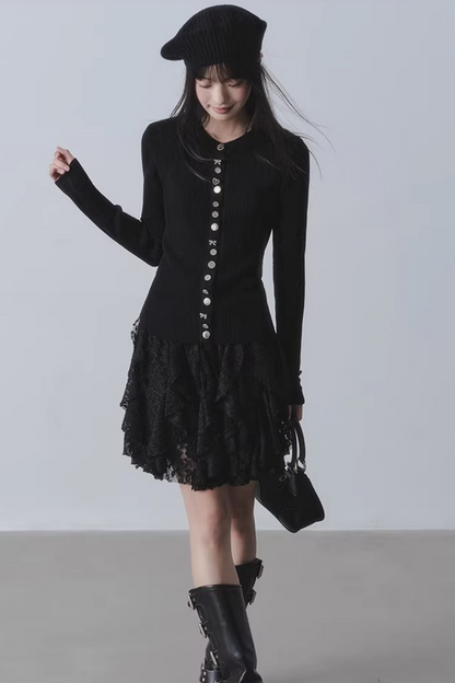 Lace Velvet High-Waisted Skirt