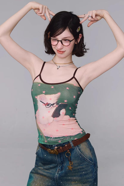 Polka Dot Cat Print Camisole