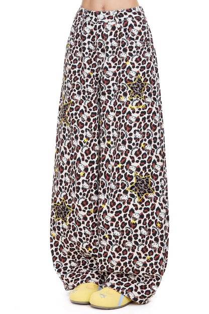 레트로 레오파드 와이드 레그 청바지