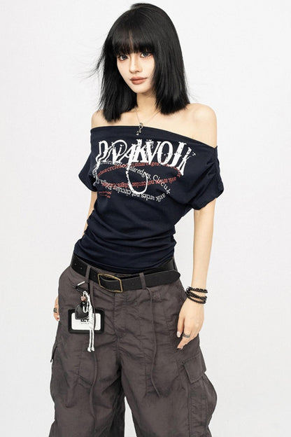 Summer Shoulder Letters T-Shirt